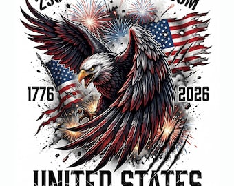 250e anniversaire PNG des États-Unis, sublimation de pygargue à tête blanche patriotique, 1776 à 2026 graphique America 250, drapeau américain en détresse, conception de chemise du 4 juillet