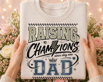 Fête des pères PNG, vintage papa PNG élever des champions depuis le premier jour, conception drôle de chemise de fête des pères, graphique de sublimation de papa de sport rétro