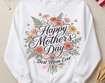 Rétro fête des mères PNG en téléchargement numérique - Bouquet de fleurs sauvages en sublimation pour chemises, citation de maman groovy PNG