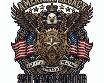 250e anniversaire des États-Unis PNG, 250e anniversaire de l'héritage américain PNG, 1776 emblème de bouclier aigle patriotique, fichier numérique United We Stand