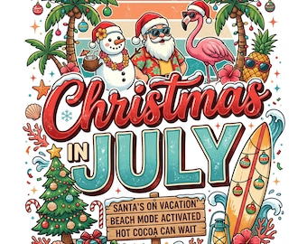 Noël PNG, Noël en juillet PNG, conception tropicale de chemise de vacances de père Noël, sublimation de Noël de plage d'été PNG