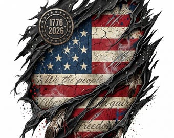 250e anniversaire des États-Unis PNG, drapeau américain déchiré 1776-2026 PNG, design en sublimation nous le peuple en détresse, PNG 250e anniversaire patriotique