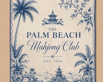 Palm Beach Mahjong Club Samtdecke | Blaue Chinoiserie Mahjong Überwurf 50 x 60" | Mahjong Geschenk