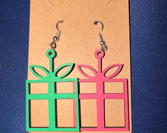 Handmade wooden holiday earrings