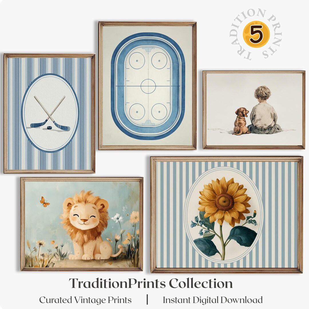Vintage Kids Art Set Of 5 Nursery Prints With Botanical Sports vintage-kids-art-set-of-5-nursery-prints-with-botanical-sports
