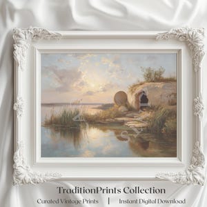 Reflective Pool by Empty Tomb of Jesus - Spiritual Painting, Peaceful Religious Wall Art, Christian Decor, Calming Printable Download 1086