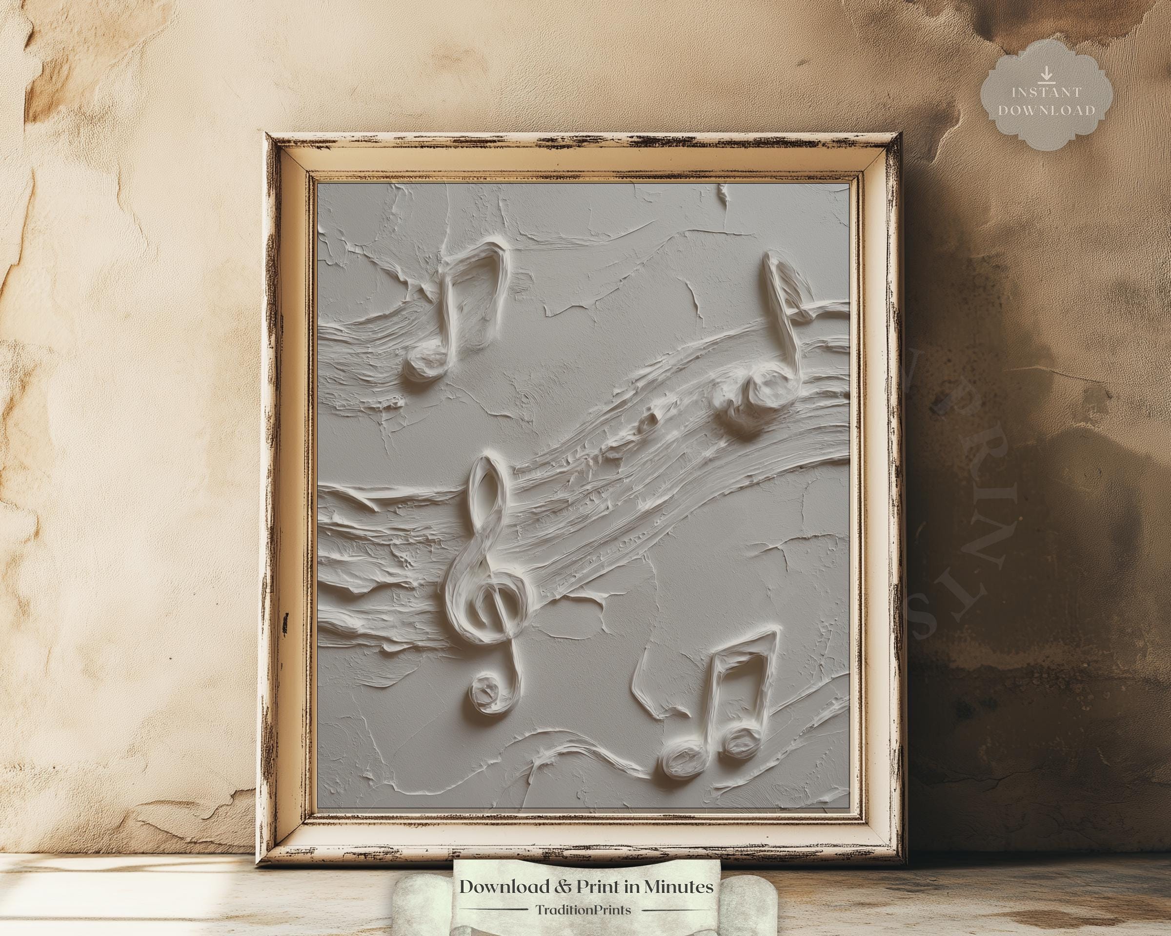 Raised Musical Notes Bas-relief Art, Neutral Modern Music Room Decor ...
