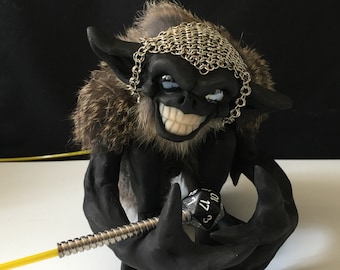 BROWNIE Shoulder Puppet Fantasy Creature with Coif, Spiderwick Creature, Renaissance Faire CosPlay Pet, Evil Fairy Halloween statue