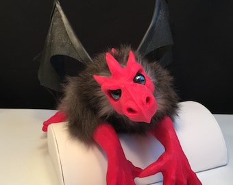 Red Baby Dragon Puppet with Magnets for Shoulder, Renaissance Faire Costume Accessory for Fantasy Cosplay Prop, Custom LARP Shoulder Puppet
