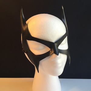 Black Leather Cat Cosplay mask Woman /Man, Villian Cosplay Cat ears, Halloween superhero mask costume accessory, Ties or No holes Waterproof