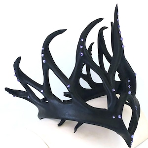 Black Leather Purple Stones Witch Crown Headpiece for Halloween Ritual Dark Fairy Fantasy Costume for Renaissance Faire Villian Comicon