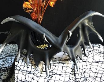 Leather Vampire Masquerade Mask, Black Festival mask, Masked Fantasy Ball, Renaissance Faire Dark fairy, Halloween Mask, Mardi Gras Party
