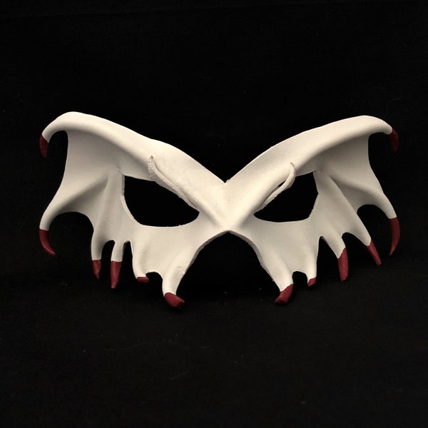Leather Vampire Mask Blood Red tips, White Halloween Mask, Vampire Cosplay LARP Mask Vampire Costume Vampire Masquerade Mask Fantasy CosPlay