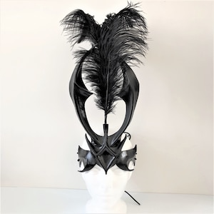 Ravenb Leblanc Cosplay Headpiece LARP Headpiece de couro preto Máscara de Halloween Leblanc, a Enganadora Máscara de Deusa Comicon Máscara de Feiticeira