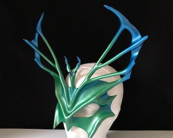 Mermaid Leather Blue-Green Mask, TRITON Costume Poseidon Mask Larp Mask Water Fairy Mask for RenFaire Festival, Mardi Gras & Carnival Mask
