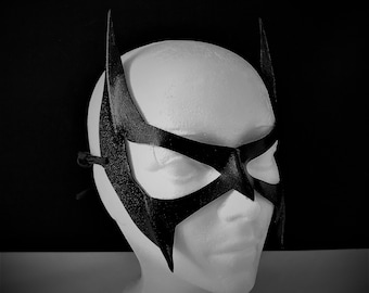 Leder Glitter-Finish schwarze Maske, Dressy Katzenohren Superheld Bösewicht Cosplay, Superheld Halloween Party