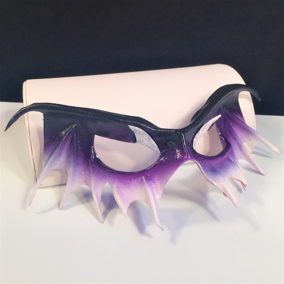 Dark Fairy Mask, Vampire Masquerade or Vampire Cosplay Mask, Mardi Gras Purple Leather Mask, Halloween Vampire Costume, Fantasy mask