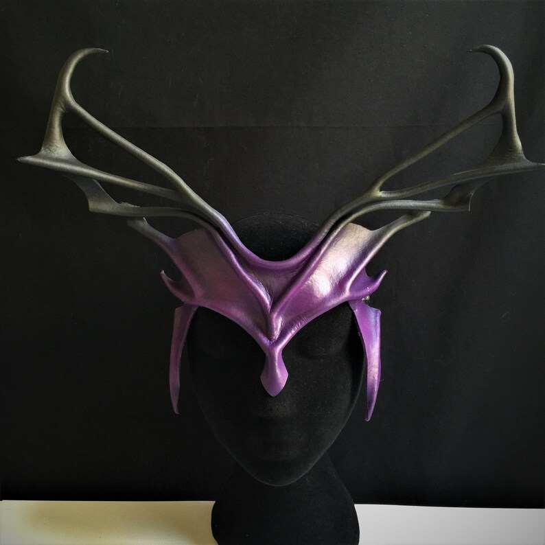Antlers Cosplay Horns Headpiece PURPLE & BLACK Leather Helm Etsy