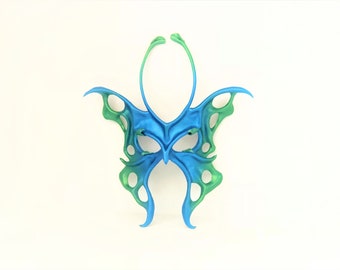 Leather BUTTERFLY FAIRY Mask, Blue & Green Festival Mask, Renaissance Fairy CosPlay Butterfly Costume, Butterfly princess Fantasy Masquerade