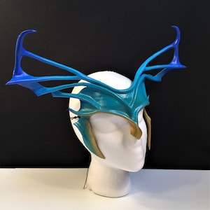 Goddess Headpiece Cosplay Horns * TEAL & GOLD Antlers * Leather Mask * larp Fantasy Festival * Halloween * Carnival Comicon * larp Helm