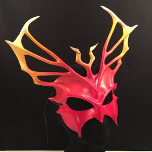 Leder Festival Maske RED Feuer Genie, Burning Man Kopfschmuck, Dämon Cosplay Maske, Karnevale Karneval, Renaissance Faire Magier, Halloween