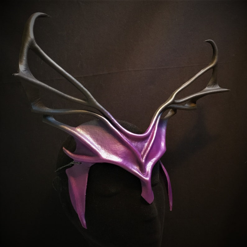 Leather Headpiece Cosplay Horns DARK INDIGO Antlers Leather Mask Villian Costume Fantasy Festival Halloween Carnival Comicon larp Helm