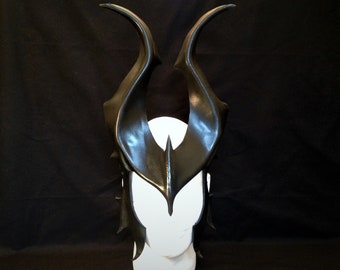 Black CosPlay Horns Leather * GLOSSY * Demon horns * Fantasy Cosplay Headpiece * Halloween Witch Costume Mistress Villian Comicon Pagan larp