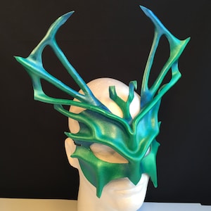 GREEN Leather Mask TRITON Costume Masquerade Festival Halloween Mask Poseidon Mask Water Fairy Mermaid Costume Mardi Gras Carnival Cosplay