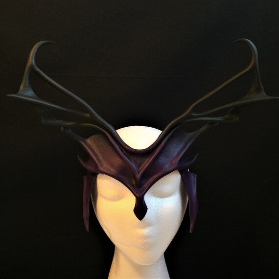 Leather Headpiece Cosplay Horns DARK INDIGO Antlers Leather Mask Villian Costume Fantasy Festival Halloween Carnival Comicon larp Helm