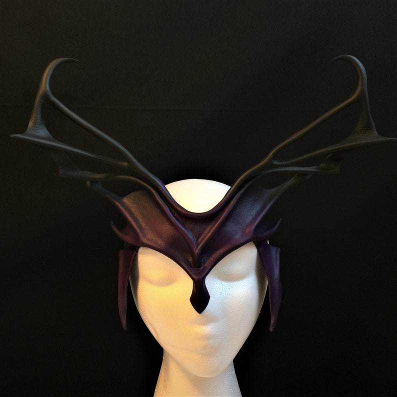 Antlers Cosplay Horns Headpiece PURPLE & BLACK Leather Helm Etsy