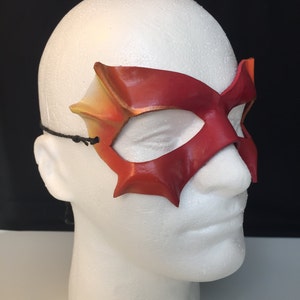 Leather Fire Sprite Mask, Red Fantasy Fairy / Fae Demon Cosplay Mask, Carnivale costume, Renaissance Faire Festival, outdoor Halloween party