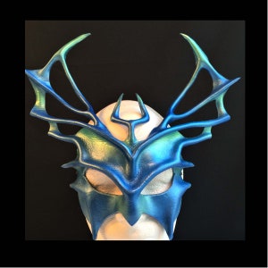 Blue Leather Mask Mermaid Costume Triton Masquerade Festival Halloween Mask Poseidon Mask Water Fairy Costume Mardi Gras Carnival Cosplay