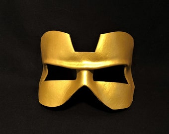 Gold Leather Mask, LARP Leather Armor helmet, superhero CosPlay superhero costume
