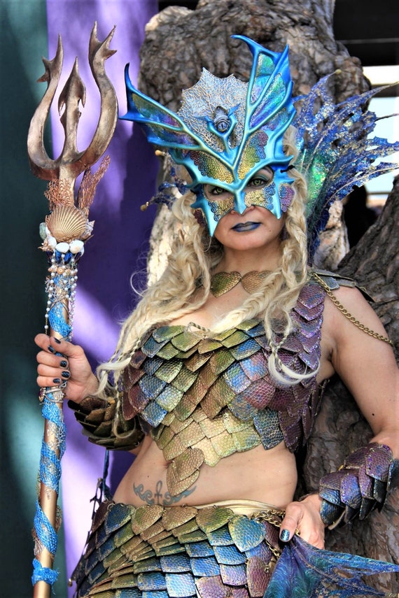 Máscara de cuero azul Disfraz de sirena Triton Masquerade Festival Máscara  de Halloween Máscara de Poseidón Disfraz de hada del agua Mardi Gras  Carnival Cosplay -  España