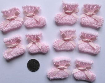 5 Pairs Bootees PINK Hand Knitted Card Making, Scrapbooking, Embellishments, Toppers, BABY GIRL