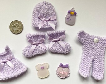 Lilac Hand Knitted Card Embellishments With Flatbacks. Pretty, Baby Girl, New Baby.