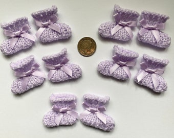 5 Pairs Bootees LILAC Hand Knitted Card Making, Scrapbooking, Embellishments, Toppers, BABY GIRL