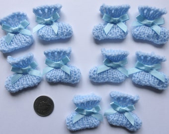 10 Pairs Bootees BLUE Hand Knitted Card Making, Scrapbooking, Embellishments, Toppers, BABY BOY