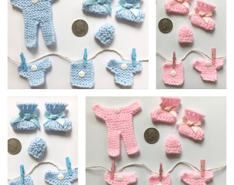 Hand Knitted Embellishments 2 Pack Baby Pink & Blue Special Offer Free Postage