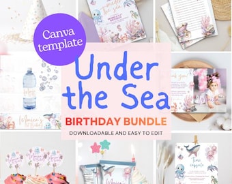 Under the Sea Birthday Party Bundle | Ocean Theme Decorations (Canva Template)