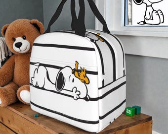 Bolsa térmica para el almuerzo de Snoopy con diseño de sonrisa adorable y risita. Bolsa portátil para la comida, ideal para el trabajo, la escuela o picnics.