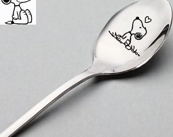 Cuchara de acero inoxidable de Snoopy, cubiertos de postre kawaii