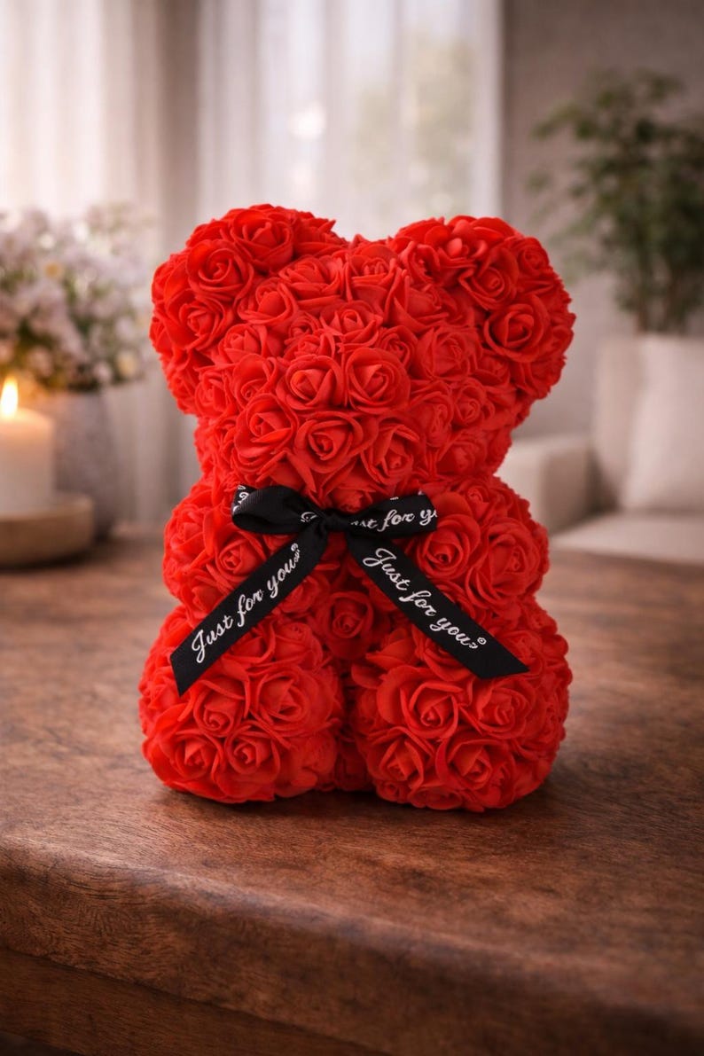 Eternal Rose Teddy Bear - Handmade Artificial Flower Bear - Romantic ...
