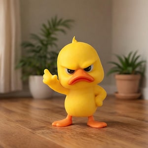 Rolig Arg Anka Staty - Kaxig Gul Ankunge "Nej" Gest - Grumpy Bird Figurine för Kontorsskrivbord, Bilinstrumentbräda & Fräcka Gåvor