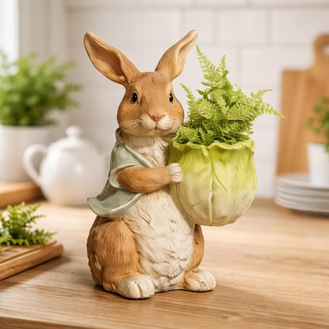 Cute Little Rabbit Garden Statue - Realistic Pottery-style Hare ...