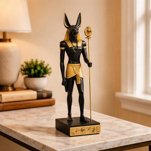 Egyptisk Anubis-staty - Skyddsgudens resinskulptur - Antik mytologifigur för hemaltare, arbetsrum och vardagsrum