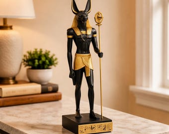 Ägyptische Anubis Statue - Gott des Schutzes Harzskulptur - Antike Mythologie Figur für Hausaltar, Arbeitszimmer & Wohnzimmer