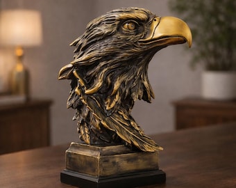 Majestätische Adlerkopfbüste - Realistische Harz-Tierskulptur für Wohnkultur - Rustikale Americana-Schreibtischverzierung & handgemaltes Wildtier-Kunstgeschenk