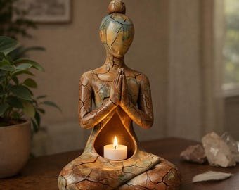 Harz Yoga Statue Zen Kerzenhalter - Meditation Buddha Skulptur - Spirituelle Wohnkultur - Yoga Studio Ornament - Zen Tisch Geschenk