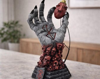 Hand des Teufels Schädel Runen Statue - Gothic Resin Skulptur mit Okkulten Runen - Dark Fantasy Home Dekoration & makabere Schreibtisch Dekoration